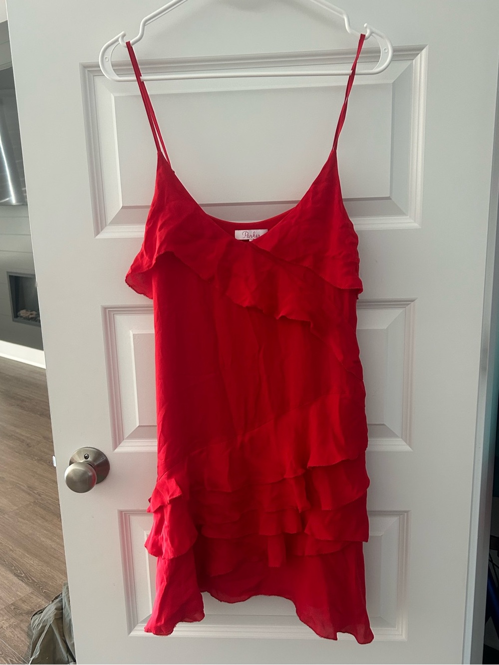 Parker Red Silk Strappy Sleeveless Tiered Ruffle Athena Mini Dress- Sz XS - Picture 12 of 14